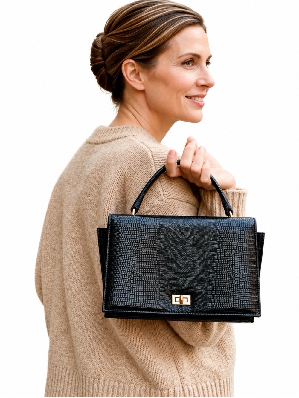 Vintage Julius Resnick (JR) Black Lizard Embossed Handbag Classic MCM